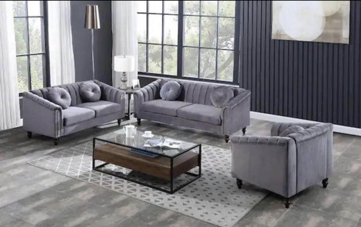 Sofa, Loveseat And Chair  Living Room Microfiber 3 Piece Set Brand New In Sealed Packaging 