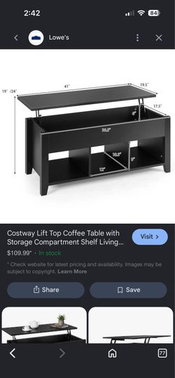 Lift top black wood coffee table with storage