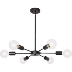 MELUCEE BLACK SPUTNIK CHANDELIER 6 Lights Mid Century