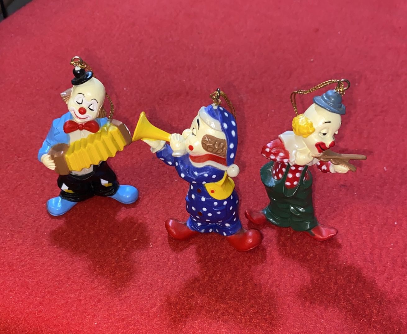 Clown Ornaments ~ Set Of 3 Clown Musicians 3" Tall