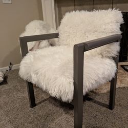 MCM Wood Arm Chair Tibetan Sheep Wool 