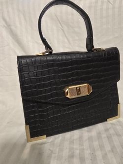 ALDO Black Faux Leather Crocodile-Print Satchel / Crossbody Bag.
