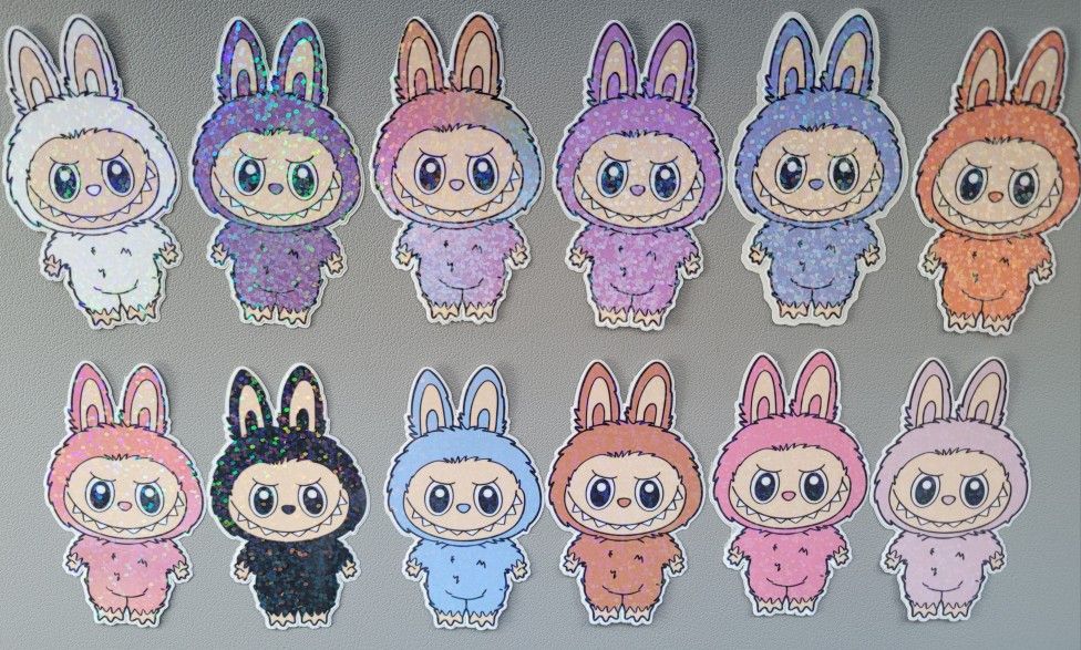 Holographic Macaron 12 Piece Sticker Set Version 1 Decal Scrapbook Hobby Tumblers Laptops Labubu Stickers