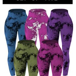 Women’s 5pc tie dye print scrunch high waist leggings in small breathable casual