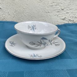 Royal Heiden Teacup And Saucer Set Aqua Blue And Gray 