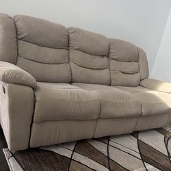 3-Seat Beige Soft Fabric Sofa - 2 Working Recliners!