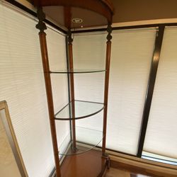 Wooden Corner Shelf With 3 Glass Shelves 