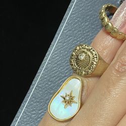 Melrose & Market Set of 3 Rings Gold Tone Mother of Pearl Rhinestone Infinity s7