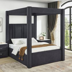 Black velvet canopy bed 87” tall Box Spring Needed brand new in box Queen $499 Eastern King $560