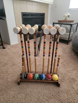 Vintage Forster Croquet Set With Rolling Cart 6 Player Complete