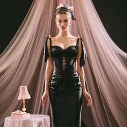 Curvy-Plus Black Whisper Corset Dress