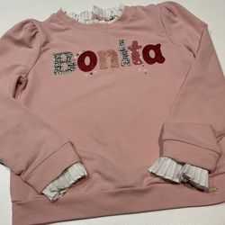 Mayoral Girl’s Dust Pink 3D Decor, Ruffles Neck/ Cuff Jersey Shirt, Size 8