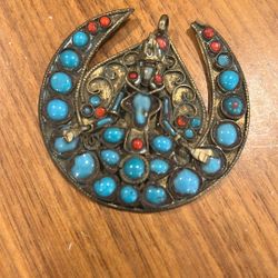 Large Brass Pendant Handmade With Stones