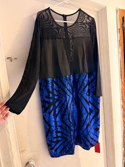 RED DOT BOUTIQUE - 807 - Black Sheer Mesh Long Sleeves Club Sequins Dress Plus Size