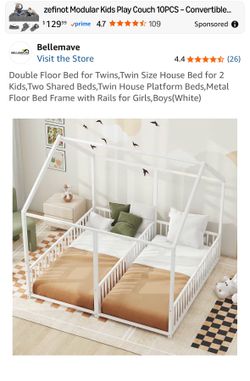 Double Floor Bed for Twins,Twin Size House Bed for 2 Kids,Two Shared Beds,Twin House