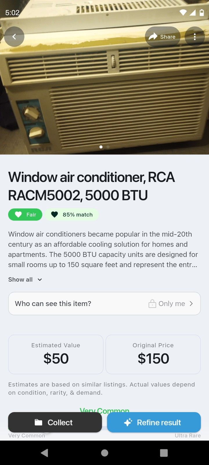 Window Air Conditioner Racm5002, 5000 BTU