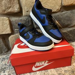 Black And Blue Nike court Borough Low Kids Shoe - NEW 