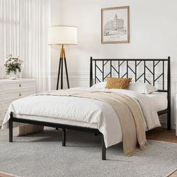 Black Full Size Metal Platform Bed Frame with Headboard