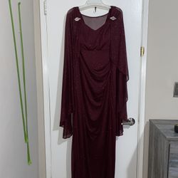 Burgundy Glitter Cape Sleeve Formal Dress