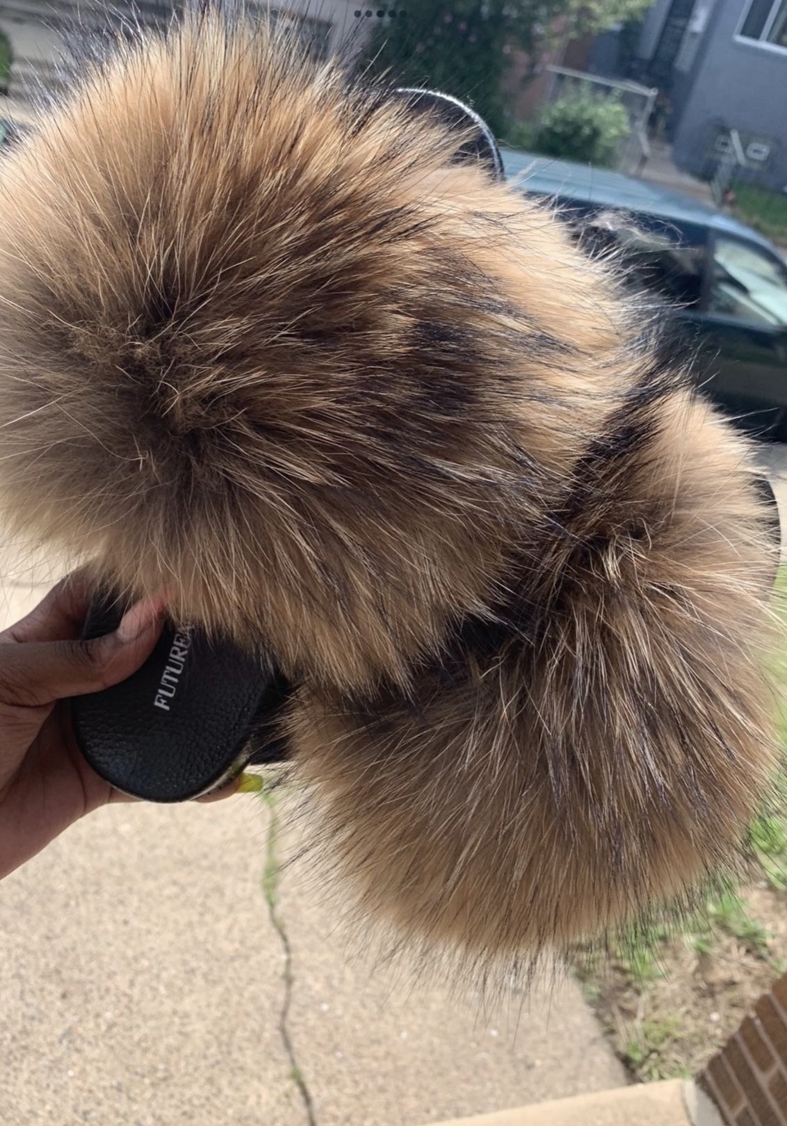 Brown Genuine Fur Slides Sizes 5-12