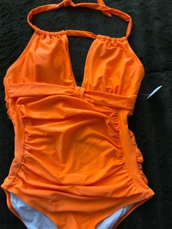 Orange flattering tummy control bathing suit