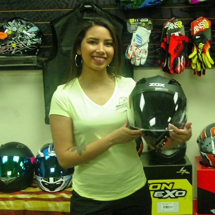 New motorcycle helmet open face with shield and sunshades.