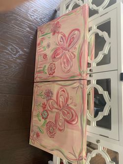Pair of butterfly canvas paintings