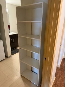 Five tier white bookshelf