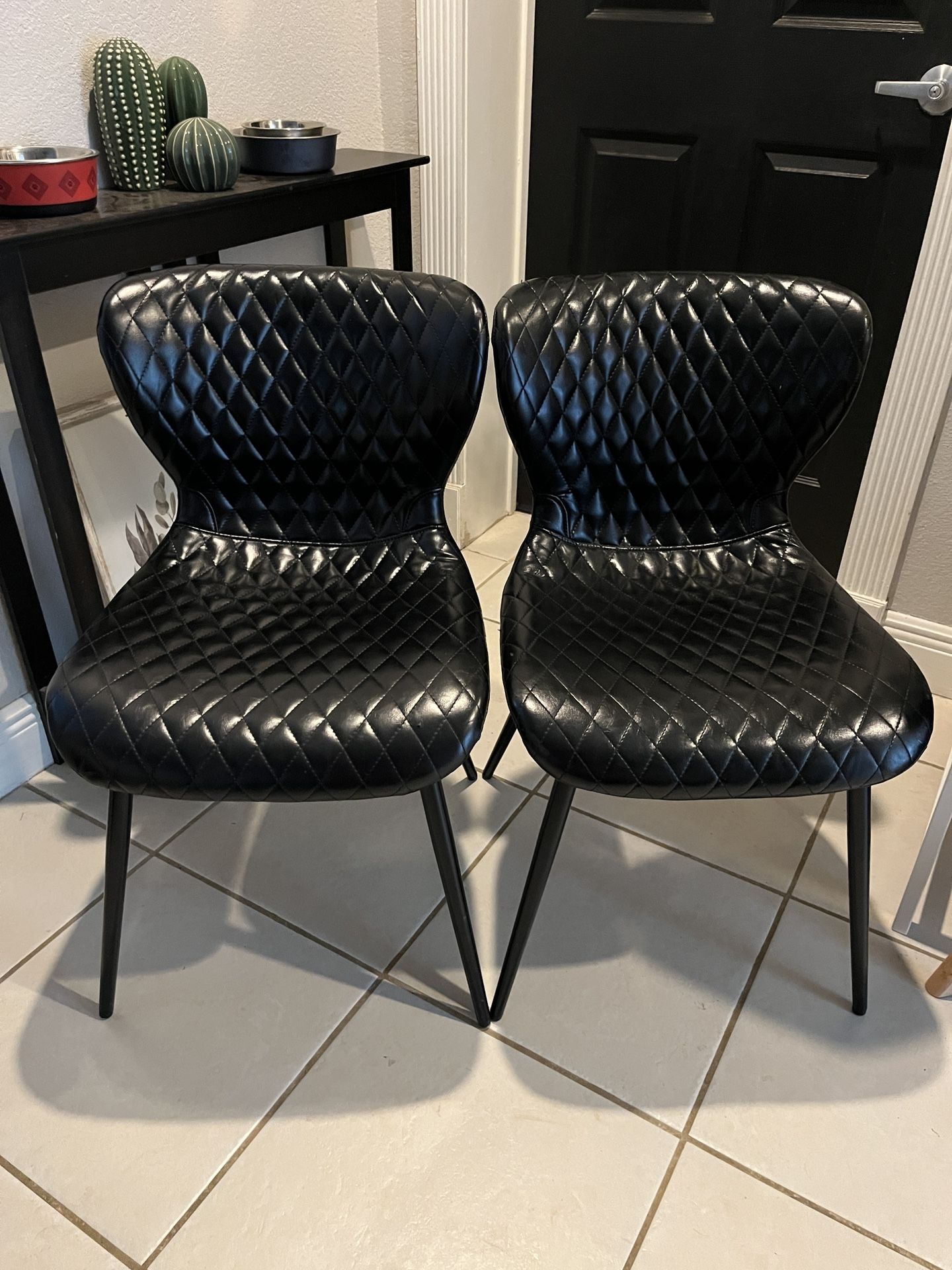 Contemporary Black Vinyl Upholstered Dining Chair Set of 2
