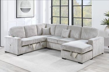 BRAND NEW BLACK OR BIEGE CORDUROY 4-Piece Convertible Sectional
Sleeper Sofa, Chaise Storage, Sofa Storage & USB Port