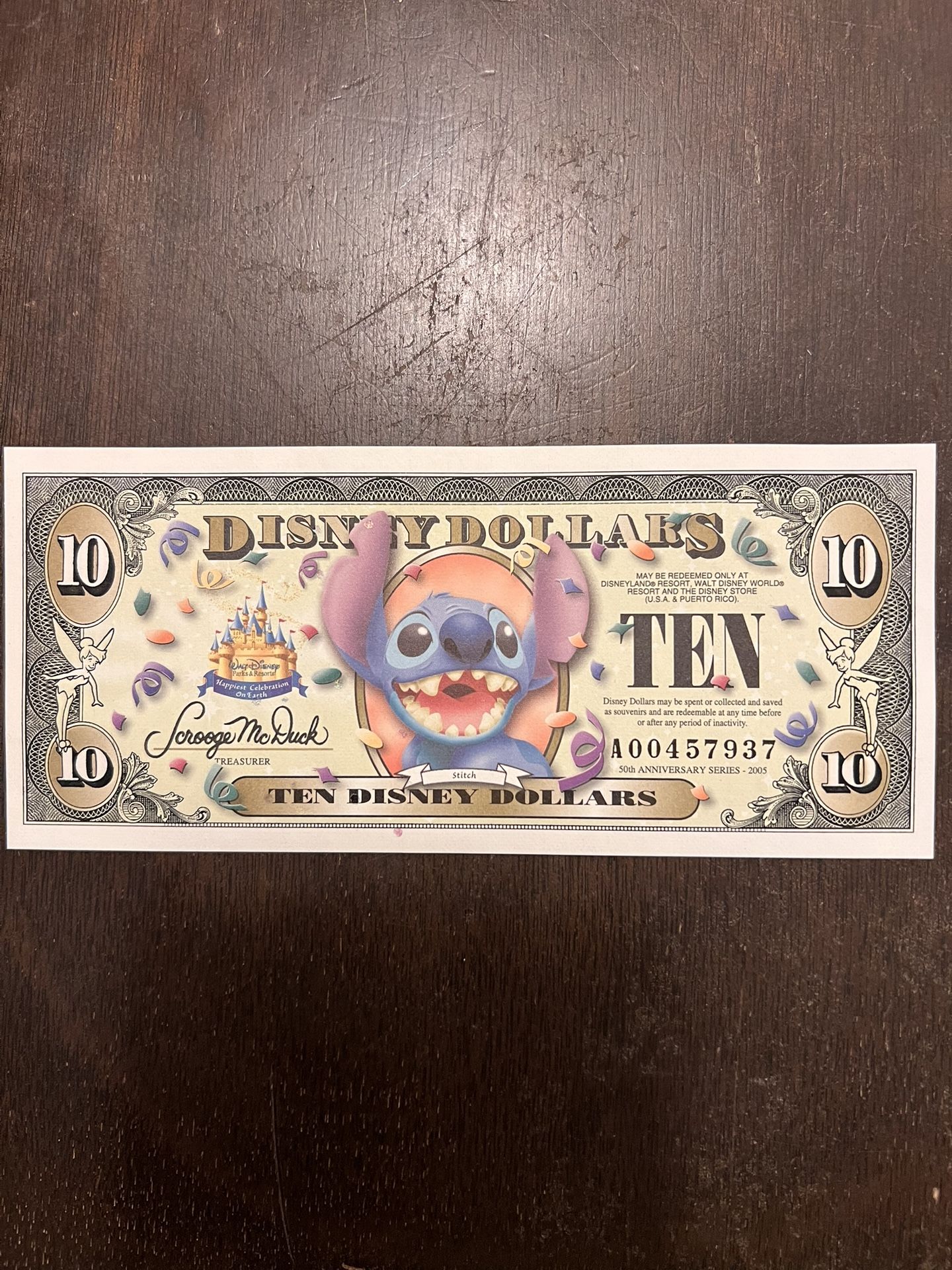 Stitch $10 Bill. Disney 50th Anniversary