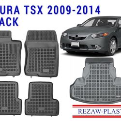 All weather floor mats trunk liner set for Acura TSX 2009-2014 black 3D odor high edges