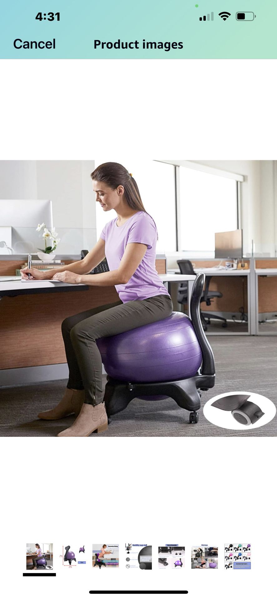 Like New  Balance / Yoga Ball Chair with Roller,  for Home & Office, 