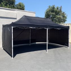 New in box $225 Heavy-Duty 10x20 ft Canopy w/ 4 Sidewalls, Outdoor Patio Pop Up Tent Gazebo with Carry Bag, Black 
