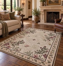 Like NEW WayFair Elegant Floral Area Rug IVORY SAGE BURGUNDY 4’x5’3”