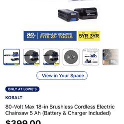 Kobalt 80V Chainsaw 18in Chain