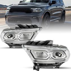 2011-2026 Dodge Durango White Bezel Projector Headlights Pair w/ Halogen Signal