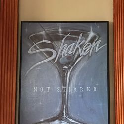 REDECORATING SALE -  Modern WALL ART Shaken not Stirred Martini Glass Painting Black Frame 