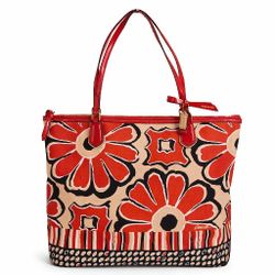Coach Y2K Poppy Floral Red And Beige Canvas And Patent Leather Tote 