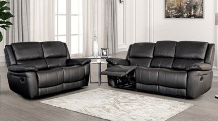 Brand New Black Leather Reclining Sofa & Loveseat 