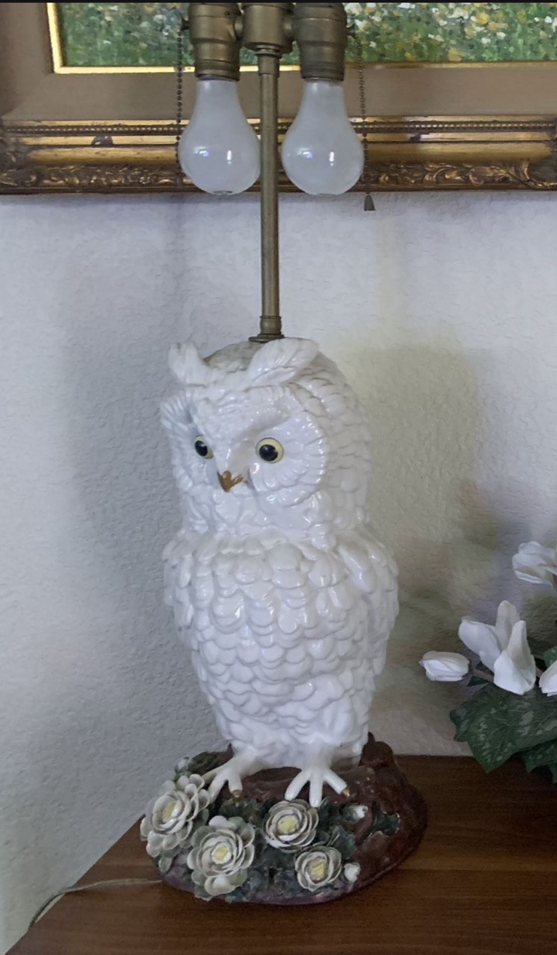 2 Rare Italian Antique Porcelain OWL Lamps