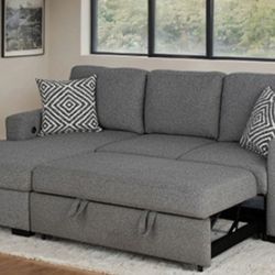 Brand New Grey Sectional Sofa Storage Sleeper 