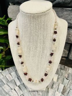 Rose Quartz, Moonstone And Garnet Necklace 