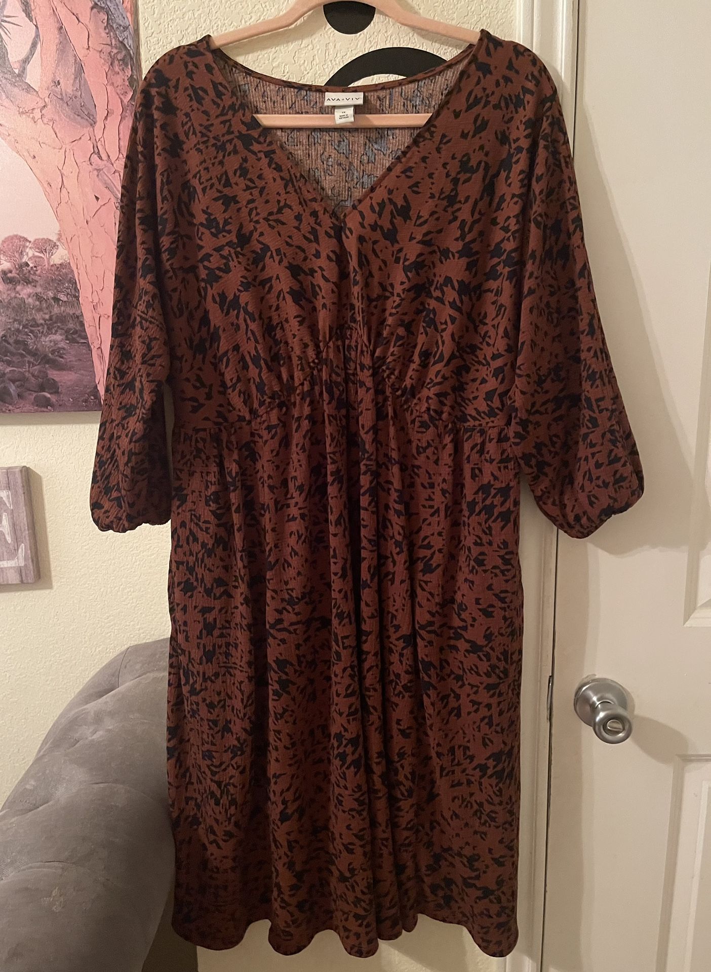 Plus Size Women’s brown/black Midi dress with pockets size 1X pre-owned