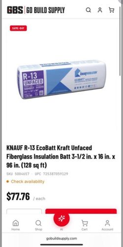 This Lot consists of 15 packages of KNAUF R-13 EcoBatt Kraft Unfaced Fiberglass Insulation Batt 3-1/2 in. x 16 in. x 96 in. (128 sq ft)  Estimated Ret