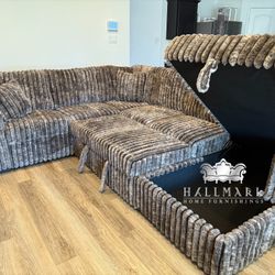 Chocolate Fluffy Sectional (Storage, Bed, USB)