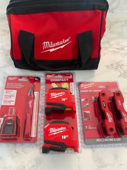 Milwaukee hex key set,tester, measuring tape