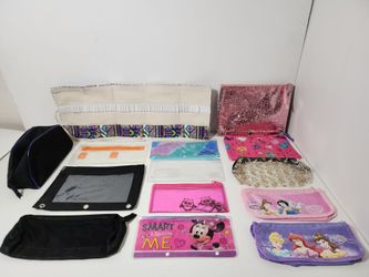 Lot of 14, Roll Up Holder Pencil Pen Case Bag & Zipper Cases for Pencil , Pen, etc