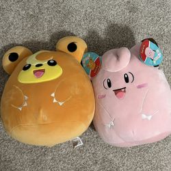 Pokémon Squishmallows Teddiursa and Clefairy