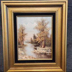 Oil painting in frame